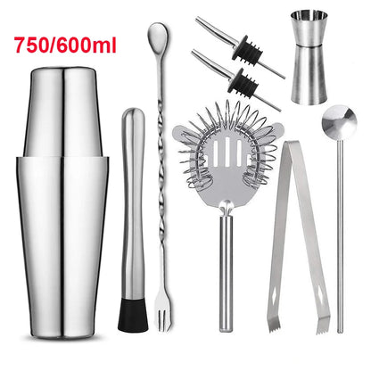 1/6/9/11pcs Boston Shaker Professional Stainless Steel Bartender Wine Cup Cocktail Mixer Martini Cocktail Shaker Bar Set