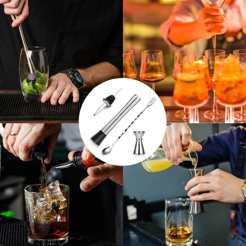 Professional Bar Tools,Stainless Steel Stir Bar Tool, Cocktail Stir Bar Mixing Spoon,  Cocktail Picks, Mojito Stir Bar Tool Kit