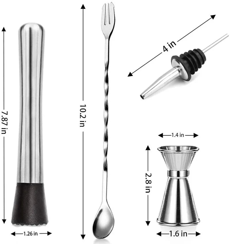 Professional Bar Tools,Stainless Steel Stir Bar Tool, Cocktail Stir Bar Mixing Spoon,  Cocktail Picks, Mojito Stir Bar Tool Kit
