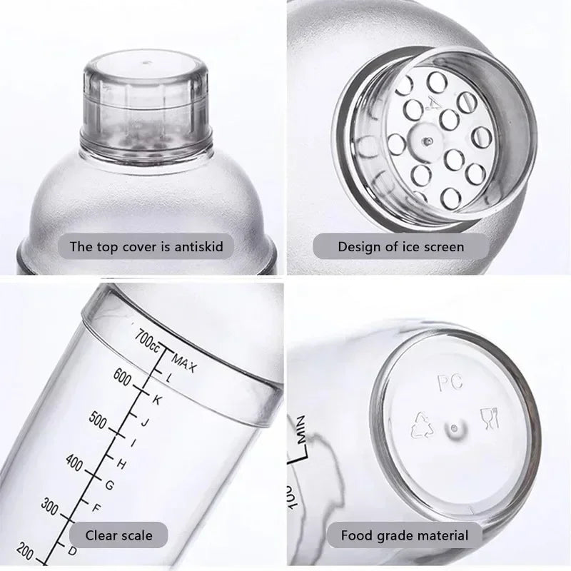 500/700ML Plastic Cocktail Shaker Transparent Shake Cups with Scale Wine Drink Mixer Shake Bottles Portable Bar Kitchen Utensils