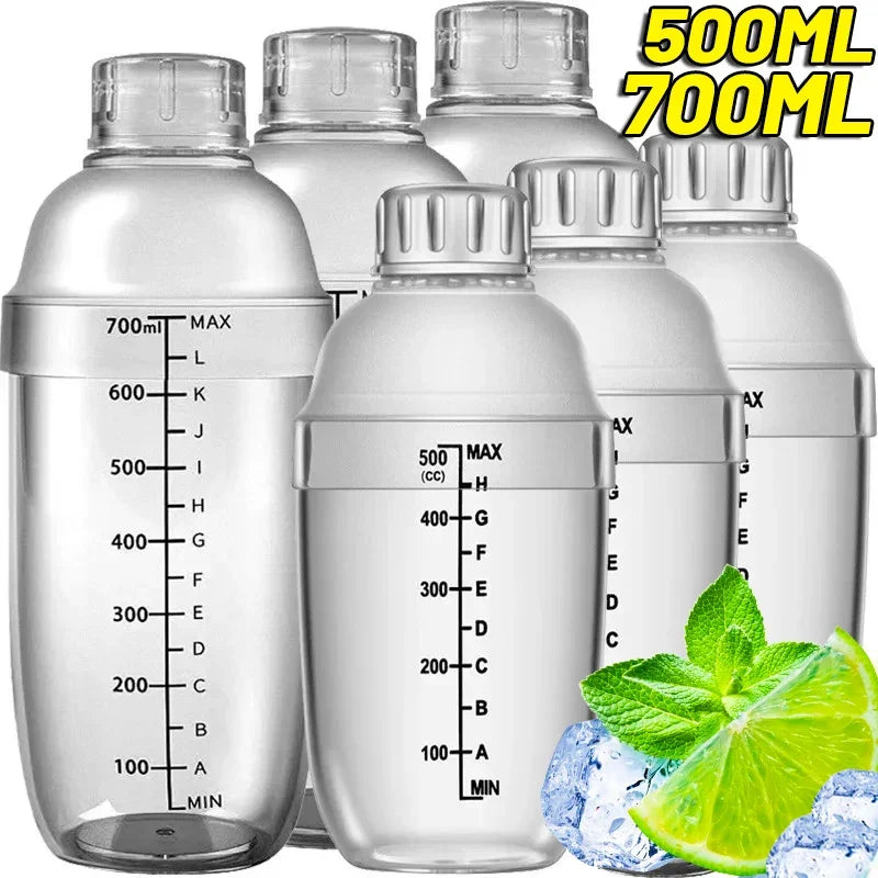 500/700ML Plastic Cocktail Shaker Transparent Shake Cups with Scale Wine Drink Mixer Shake Bottles Portable Bar Kitchen Utensils