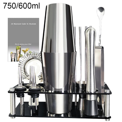 13-22Pcs 750ml 600ml Boston Cocktail Shaker Bar Tools Wine Mixer Set Bartender Cocktail Shaker Tool Kit with Holder