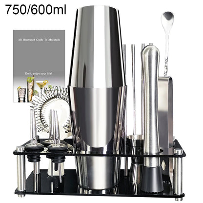 13-22Pcs 750ml 600ml Boston Cocktail Shaker Bar Tools Wine Mixer Set Bartender Cocktail Shaker Tool Kit with Holder